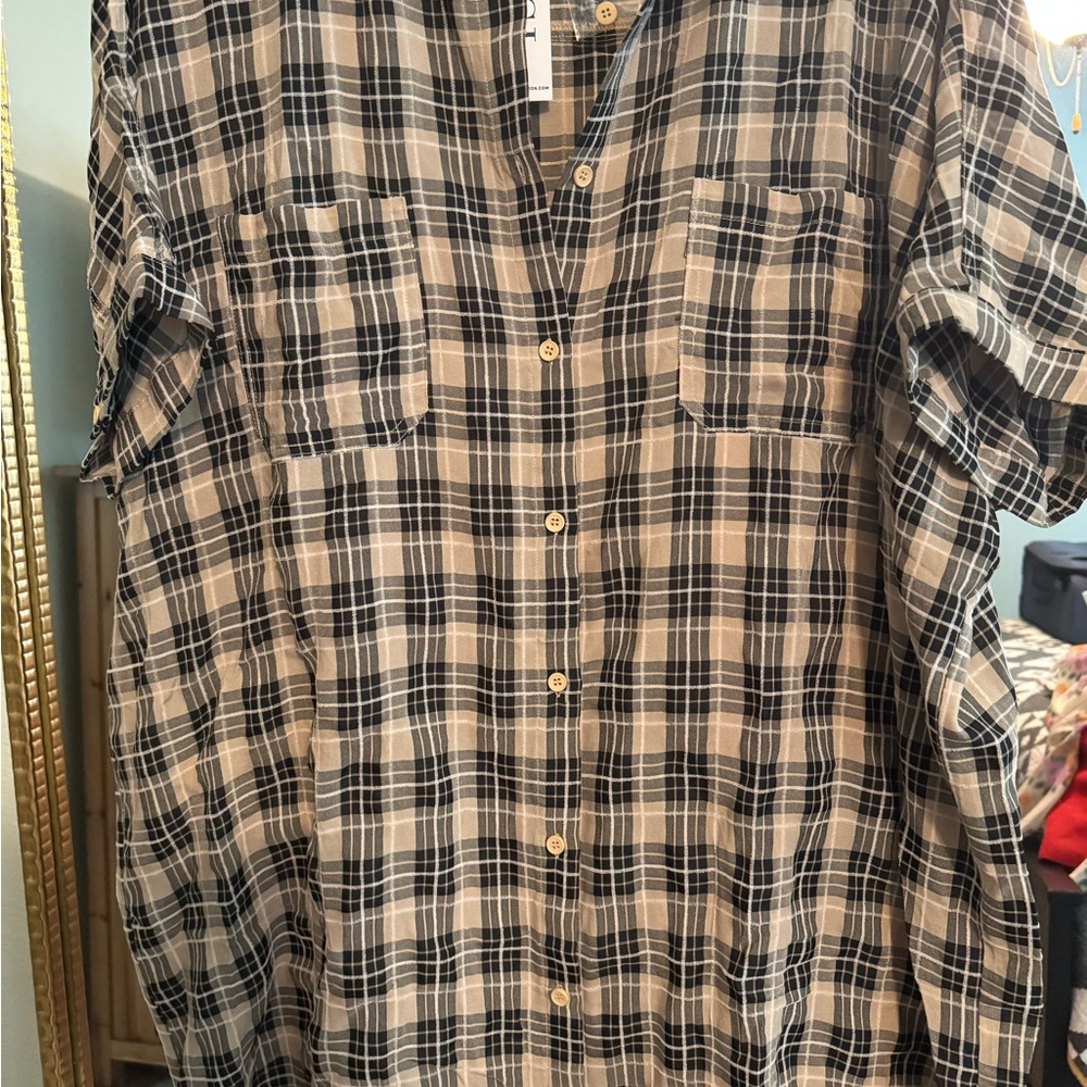 Vici Tan and Black Plaid Shirt